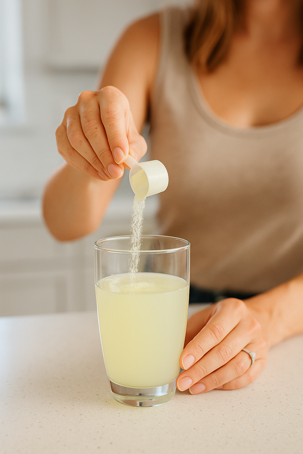 Pouring ėNOS into a glass of water